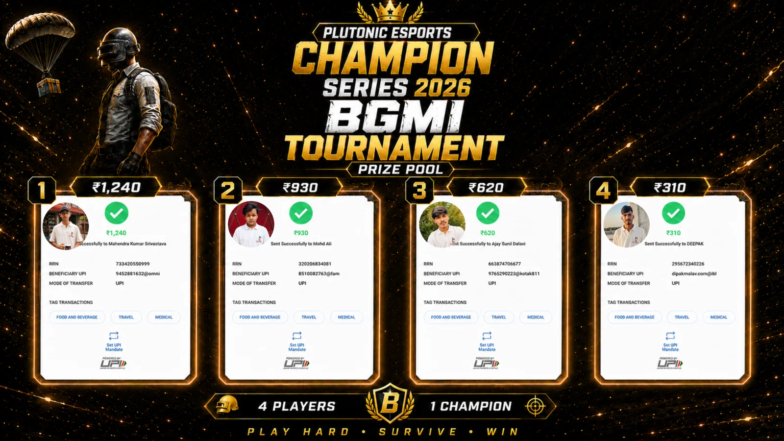 Champion Series prize distribution